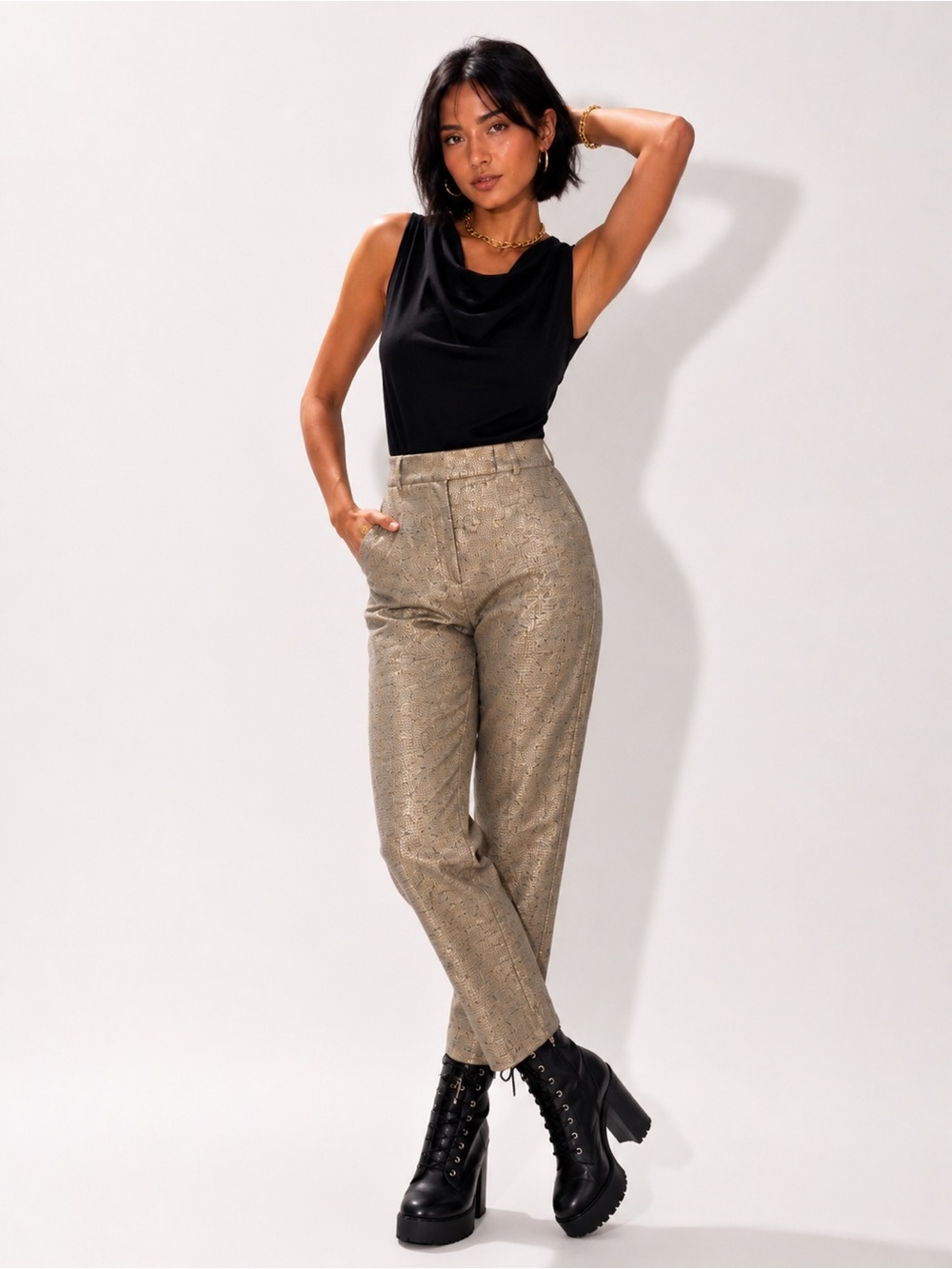 Alfani Metallic Champagne Cropped Pants